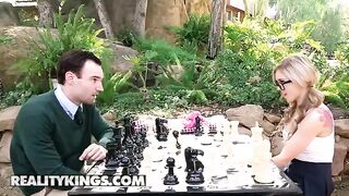 A nerdy girl, Kali Roses, is playing table tennis when a guy comes in and beats her