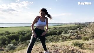 A girl was training outdoors and got fucked right in the middle of it