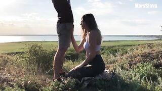 A girl was training outdoors and got fucked right in the middle of it