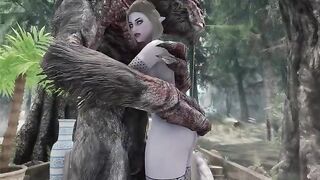 Dark elf gets her pussy railed by a massive troll donger