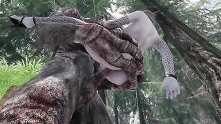 Dark elf gets her pussy railed by a massive troll donger