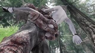 Dark elf gets her pussy railed by a massive troll donger