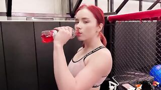 Redhead gets her booty pounded by a trainer in the gym