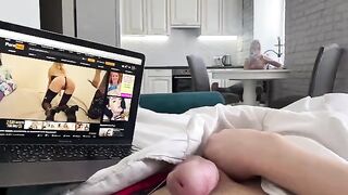 The blonde caught her classmate jerking off and helped him out
