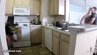 Hot step-family action with a guy finishing on their sexy bodies