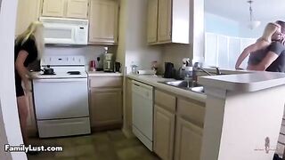 Hot step-family action with a guy finishing on their sexy bodies