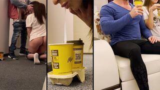 The delivery guy came and the wife got his dick in her mouth