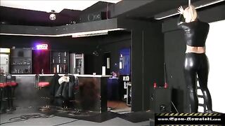 Latex girl gets her pussy filled with cum in a hot threesome