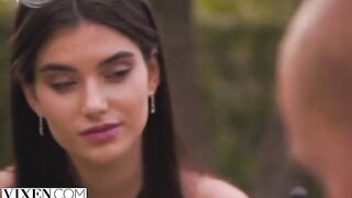 Shy brunette Stefany from VIXEN loses control with Alberto in a steamy scene