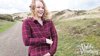 I fuck my big dildo on the beach and almost get caught!