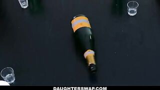 Bottle spinning game turns into a hot foursome with stepdads and sluts Cielo West and Kourtney Rae