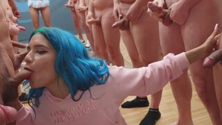 Min Galilea swallows 64 huge loads in an incredible bukkake scene