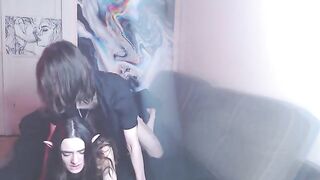 Cute babe has sex with her guy on the couch passionately