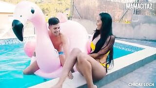 Petite brunette Andreina Deluxe gets banged by the pool