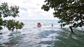 A couple makes amazing love in the blue lagoon, it's really hot!