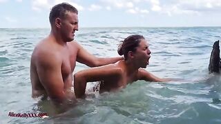 A couple makes amazing love in the blue lagoon, it's really hot!