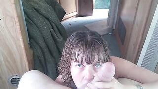 Cock worshipping slut Lavender Joy shows off her deepthroat skills