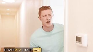 Mellanie Monroe gets stuck while setting up the laundry rack, her stepson comes to help