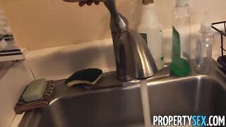 The landlord fucked the sexy girl with big natural boobs