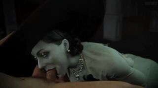 The lady Dimitrescu is engaged in the oral play with a partner