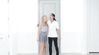 Skinny blonde Madison Summers fucked in the kitchen, showcasing passionate HD quality