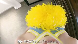 Cheerleader makes a mess on her face after getting fucked hard in POV style