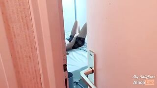 I spy on my stepsister as she rubs herself and I offered her my dick, she accepted!