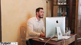 Nancy has anal sex with her handsome bald coworker on TUSHY