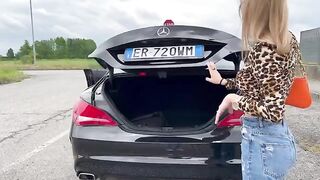 An Italian girl buys a used car and fucks the salesman in it