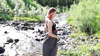 Redhead teen got banged outdoors and received a creampie