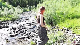 Redhead teen got banged outdoors and received a creampie