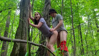 A stunning woman met a stranger and followed him for sex in the forest