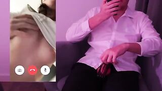 A man's cock was too long and he cum in his pants while on a video call