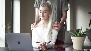 Eva Elfie gets creampied during a Zoom class, showcasing her seductive charm and tight, youthful energy that has made her a standout star in steamy scenes like this one