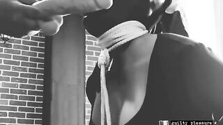 Bound slave gets fucked by a big dildo in the sex tape