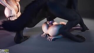 Girls with appetizing bodies satisfy a werewolf in this steamy 3D porn