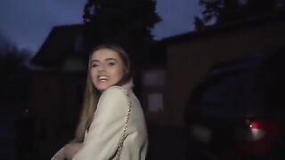 The agent pays French babe Alba Lala to show small tits on the street
