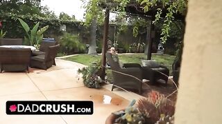 Fit and sexy teen gets fingered by stepdad outdoors