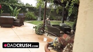 Fit and sexy teen gets fingered by stepdad outdoors