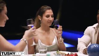Two cute girls in intense anal threesome action with a handsome guy