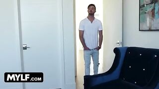 The busty woman Alix Lynx makes the guy cum by sucking his balls through the mouth