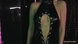 Skinny teen AngelQ takes off clothes and shows her beautiful body on stage