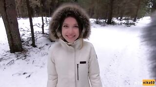 I like to fuck quickly outdoors even in winter - Cum on my pretty face POV