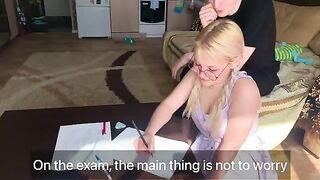 The student could not pass the subject, so she sucked the tutor's dick