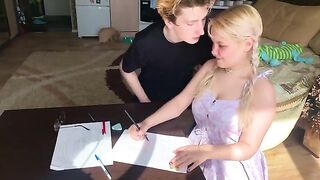 The student could not pass the subject, so she sucked the tutor's dick