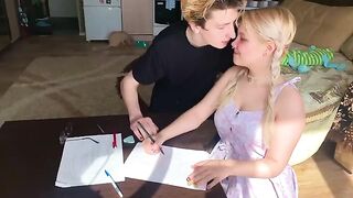 The student could not pass the subject, so she sucked the tutor's dick
