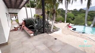I fucked my BF and his stepsister by the pool