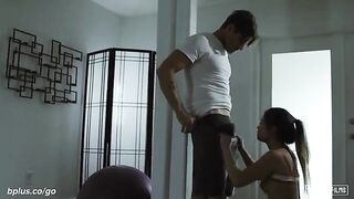 A couple's sexy stretch session with a personal trainer turns into something much hotter