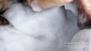 Horny blonde makes a blowjob and has sex in the bath