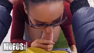 Nerdy guy gets hot chick to show her boobs and ass for money in steamy MOFOS vid